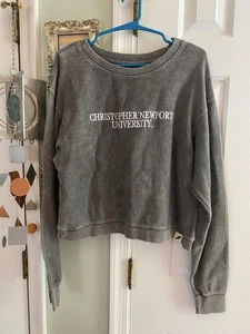 Christopher Newport Ribbed Cropped Crewneck Sz L Gray - Picture 1 of 3