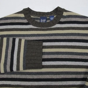 Vintage GAP Sweater Mens Large 100% Lambs Wool Y2K 2000s Striped Knit Emo Grunge - Picture 1 of 9
