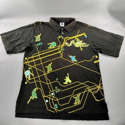 Polo Miskeen Skater Gráfico Negro Verde Amarillo Manga Corta Para Hombre Talla 2XL Foto 1 de 4