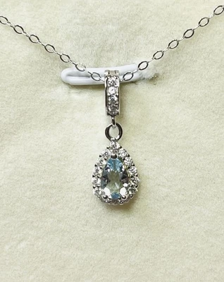 Bonito colar pingente de prata esterlina 925 natural Santa Maria azul água-marinha - Imagem 1 de 4