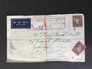 AUSTRALIA 1943 3d x 2 ON F.P.O. 34 REGISTERED COVER ARMY P.O. PMK TO SYDNEY - Bild 1 von 2