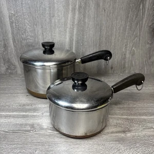 Vintage Revere Ware 3 Qt. Kupferboden 1801 Soßenpfanne Topf und 1,5 Quart leichte Gebrauchsspuren - Bild 1 von 16