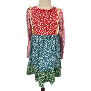 Mini Boden Girls Rainbow Leopard Print Dress Size 7-8 Long Sleeve - Picture 1 of 7