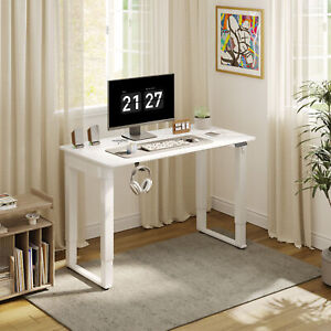 4 Legs Height Adjustable Standing Desk Dual Motors Home Office Desk White/Black