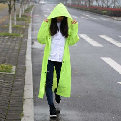 Womens Durable Poncho Hooded Long Jacket Raincoat Outdoor Travel Rainwear - Image 1 of 4