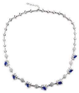 Grace: Round Diamonds and Marquise Sapphire Necklace (lab-created) - Picture 1 of 5