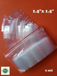 Clear Reclosable Mini Zip Seal Plastic Bags 2Mil Small 1.5"x1.5" Top Lock Baggie - Picture 1 of 8