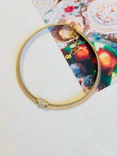 Collana quadrata Christian Dior vintage anni 80 Omega collare cristalli brillanti oro
