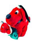 Dakin Plush Clifford The Big Red Dog w Green Santa Hat & Puppy In Stocking 12"