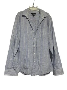Mark Anthony Men's Slim Fit Long Sleeve Button-Down Shirt Striped Blue Linen M - Picture 1 of 4