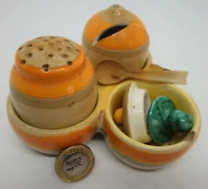 Shelley Ceramic/China Harmon Cruet Set-Damaged Spares/Repair,Orange Dripware F/P - Picture 1 of 4