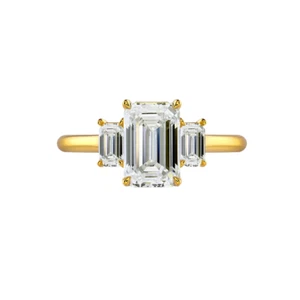 IGI 1.50 Ct Lab Grown Emerald Cut Diamond Wedding Ring 14K Yellow Gold - Picture 1 of 12