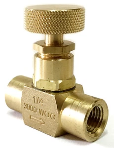 NNI 1/4" Female NPT Brass Needle Valve 3000 WOG Plumbing, Propane, Gauge - Picture 1 of 6