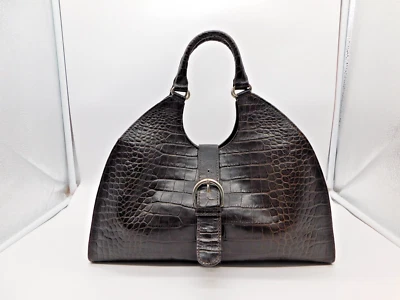 Neiman Marcus - Made In Italy  Embossed Brown Leather Shoulder Bag Purse - NICE - Image 1 of 4