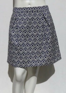 J CREW Blue Ivory Ikat Jacquard A Line Above Knee Skirt size XS S 2 4 EUC Pocket - Picture 1 of 1