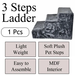 1x Washable Cover 3 Steps Portable Pet Ladder Soft Plush Dog Cat Stairs Ramp - Picture 1 of 7