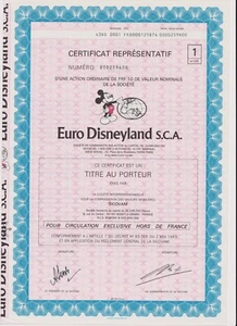 Certificado de stock Euro Disneyland S.C.A 1983 París, Francia - Imagen 1 de 1