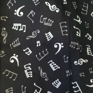 22"x 42" 100% cotton, "In Tune", StudioRK for Robert Kaufman, White Music Notes - Picture 1 of 3