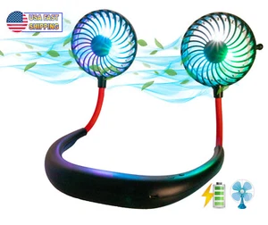 Neck Fan USB LED Cooling Portable Rechargeable Hands Free Wearable Neckband Fan - Picture 1 of 13