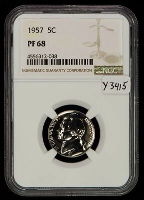 1957 5c Jefferson Nickel Proof - Attractive PQ Coin - NGC PF 68 - SKU-Y3415 - Image 1 of 2