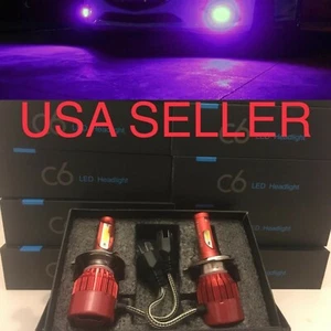 H4 SUPER PURPLE LED HEADLIGHT CONVERSION REPLACEMENT BULBS 9003 12000K KIT 12K - Picture 1 of 6