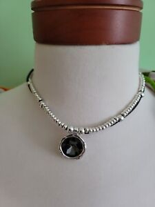 pewter gray Crystal round Circle Beaded Necklace leather Uno De 50 Style