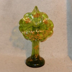 Bohemian Glass Jack In Pulpit Vase Enameled Flowers Green Orange JIP Tulip 11" - Picture 1 of 11