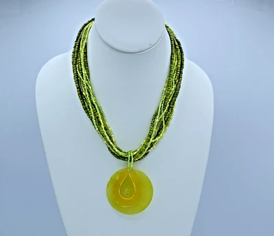Coldwater Creek Collar Colgante Cuentas Semilla Verde Y Amarillo 4-90 Foto 1 de 4