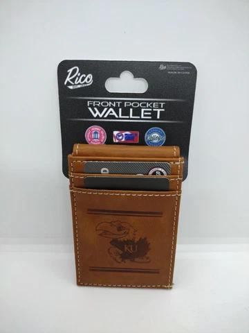 Kansas Jayhawks Laser Engraved Front Pocket Wallet [NEW] NCAA Billfold Clip Cover