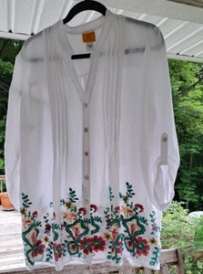 Ruby Rd Damenbluse groß Blumen Gaze bestickt Button Down - Bild 1 von 12