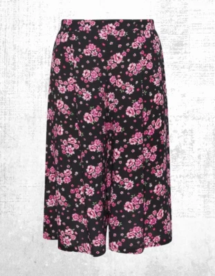 Culottes Ex para mujer talla grande curva estampado floral flor en negro (defecto) Foto 1 de 4