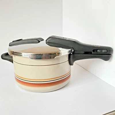 Vintage WMF Stahlemail Enamelled Pressure Cooker Brown & Orange New Seal Retro - Image 1 of 4