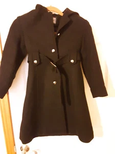 Rothschild Pea Coat Girls Size 7 Wool Black Lined Hood - Picture 1 of 4