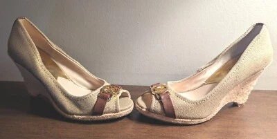 Michael Kors Meg Peep Toe Wedge Espadrille Shoes Heels Cabana Size 8.5 M - Image 1 of 4