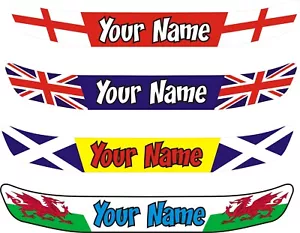 2x CALCOMANÍAS TIRAS VISERAS PARA CASCO - TU ELECCIÓN DE COLOR NOMBRE Y BANDERA - Imagen 1 de 1