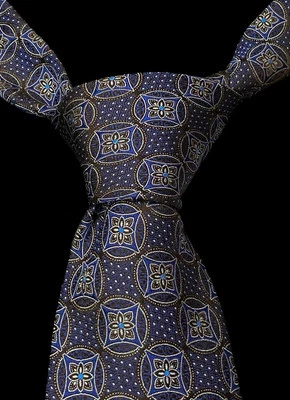 Corbata Canali Para Hombre Púrpura Azul Marrón Medallón Patrón 100% Seda Hecha en Italia 61" Foto 1 de 4