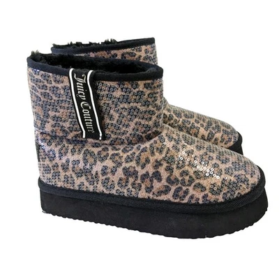 Juicy Couture Sequin Leopard Cheetah Print Platform Fur Lined Boots 5.5 5 1/2 - Image 1 of 4