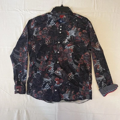 Au Noir Mens Shirt Sz 3 Medium Floral Abstract Flip Cuff  Long Sleeve - Image 1 of 4