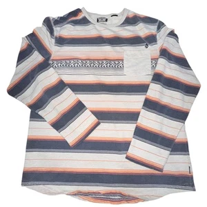 Volcom Long Sleeve Tee Shirt Men XL Striped Beige Orange Red Retro 90s Skater - Picture 1 of 6