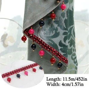 Tassel De Rideau En Perles 11,5M Frange Tressée Ruban 4Cm De Largeur - Imagen 1 de 15