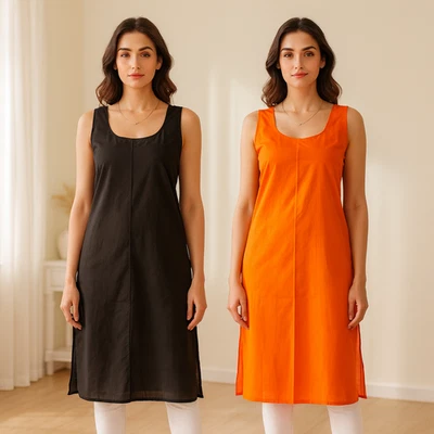 Paquete de 2 vestidos interiores de algodón para mujer con camisola larga sin cordones Foto 1 de 2