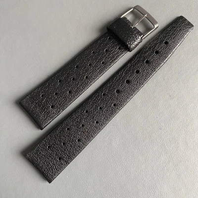 Bracelet de montre original vintage Tropic Star Diver en caoutchouc véritable noir 19 mm neuf sous blister - Photo 1/4