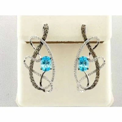 LeVian 14K White Gold Blue Topaz G-H SI1 Chocolate Diamond 2.45 cts Earrings - Image 1 of 4
