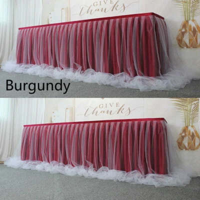 1M Table Skirt Tutu Tulle Table Cloth Cover Dust Proof Wedding Party Birthday - Image 1 of 4