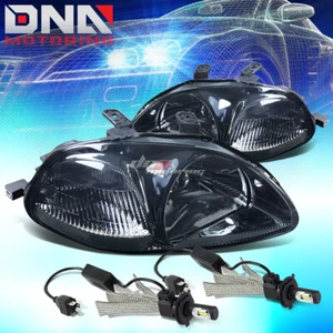 SMOKED LENS HEADLIGHT+CLEAR CORNER+6000K WHITE LED SYSTEM FIT 96-98 CIVIC - Picture 1 of 10