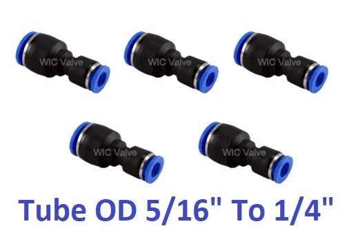 Pneumatic Reduced Union Tube OD 5/16 To 1/4 Push In Fitting Converter 5 Pieces - Image 1 of 1