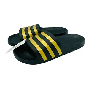 Adidas Men Adilette Aqua Swim Black Gold Slide Sandal EG1758 Sz 10 Logo Slipper - Picture 1 of 8