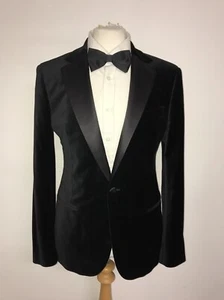 REISS - Herren Slim Fit Schwarz Samt Smoking Sakko - 36 Reg - ATEMBERAUBEND - Bild 1 von 10