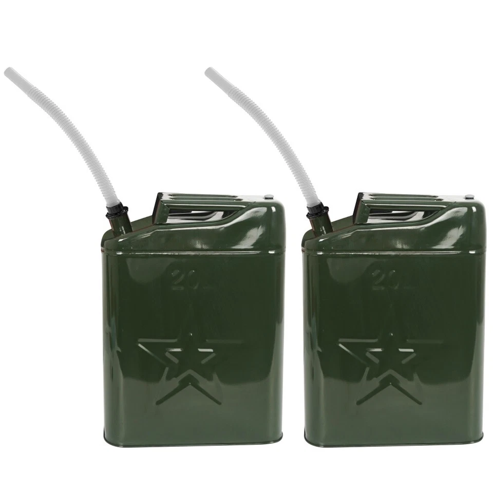 2pcs Jerry Can 5.3 Gallon 20l Metal Oil Drums Storage Tank Backup Military Green