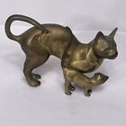 Brass Cat Kitty With Kitten Figurine Statues - 1lb 5oz
